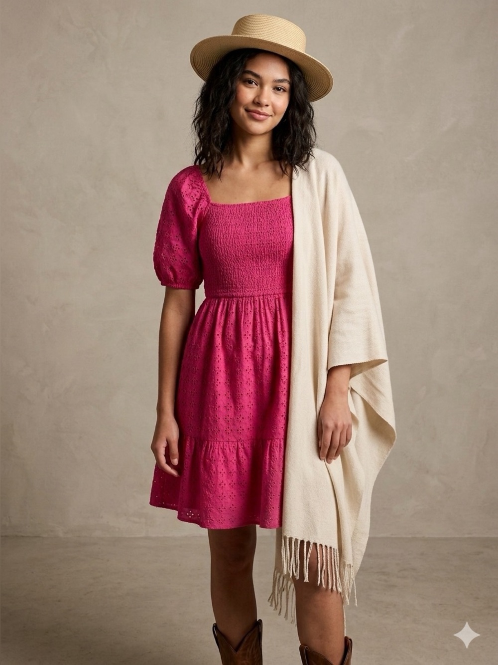 La Blanca Hot Pink Eyelet Smocked Dress Small or Medium